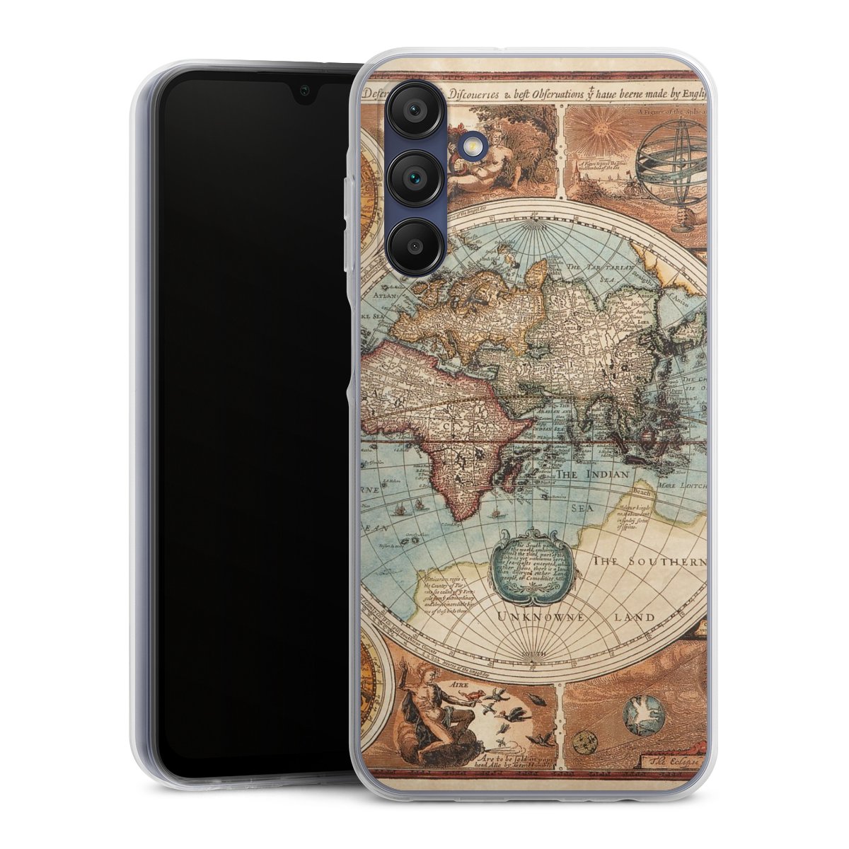 Galaxy A15 5G Handy Silikon Hülle Case transparent Handyhülle World Map Vintage Map Silikon Case