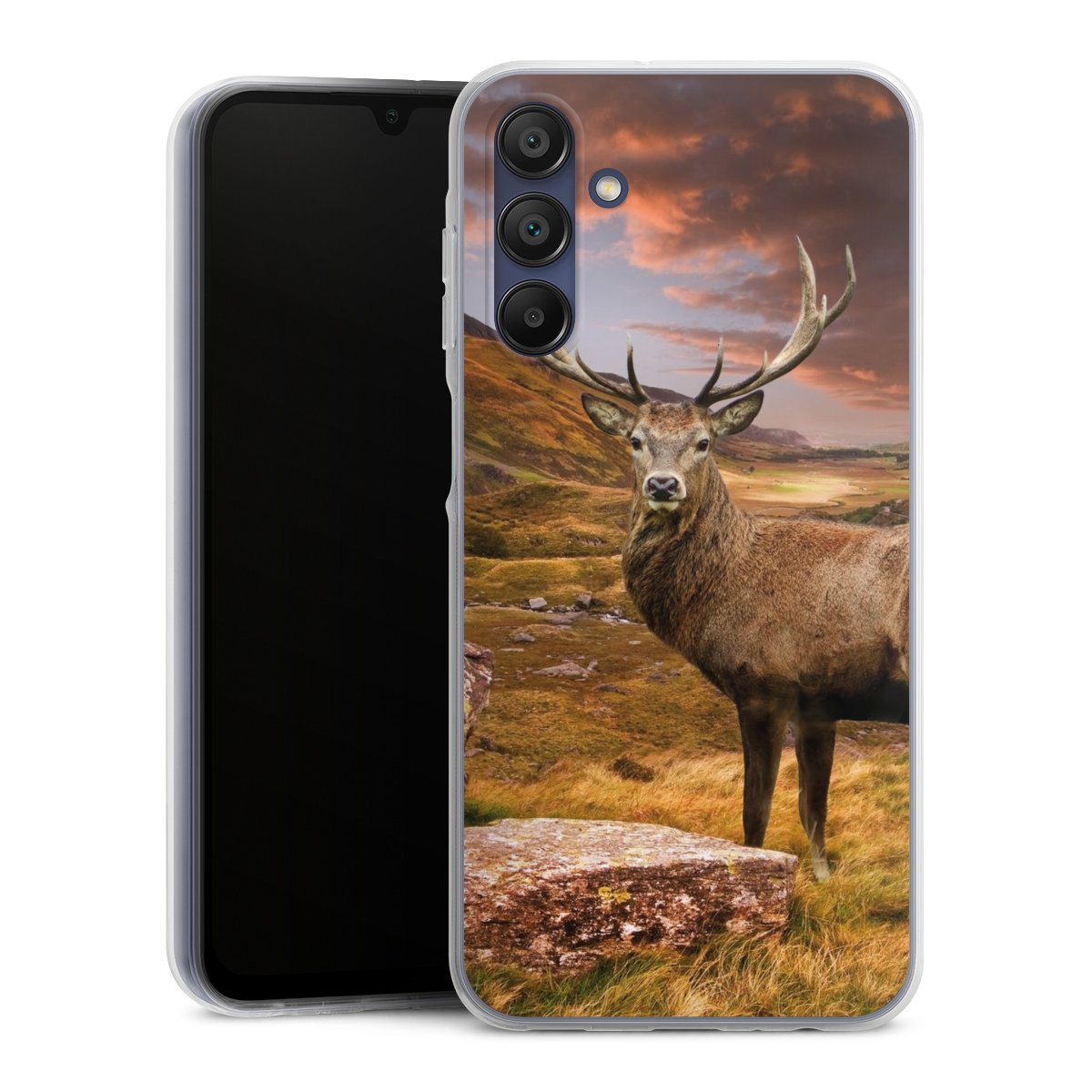 Galaxy A15 5G Handy Silikon Hülle Case transparent Handyhülle Meadow Mountain Deer Silikon Case