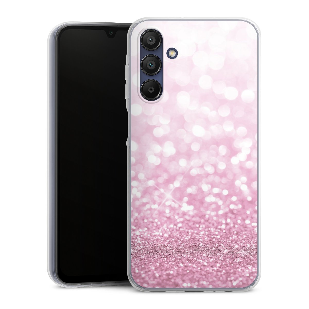 Galaxy A15 5G Handy Silikon Hülle Case transparent Handyhülle Glitzer Pink Shine Silikon Case