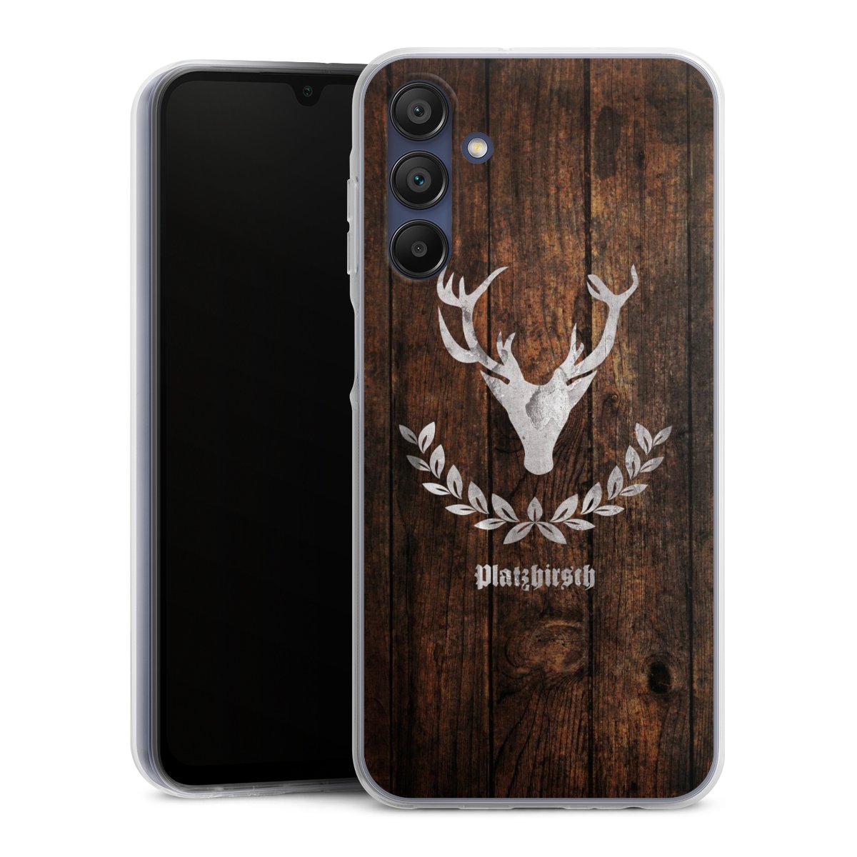 Galaxy A15 5G Handy Silikon Hülle Case transparent Handyhülle Deer Wood Wooden Look Silikon Case