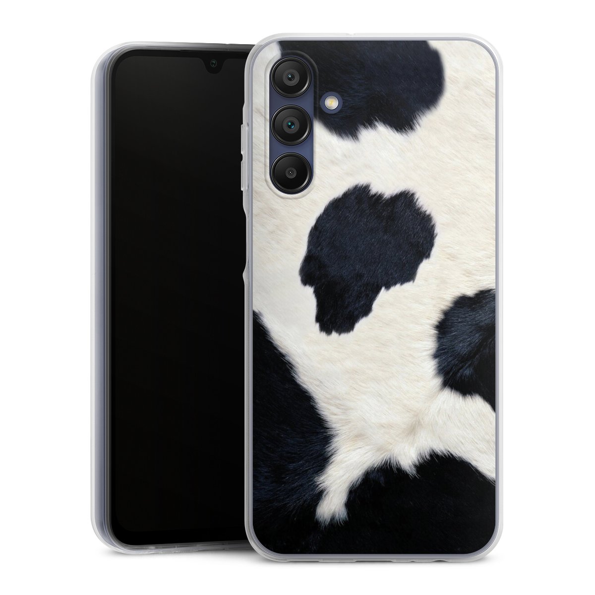 Galaxy A15 5G Handy Silikon Hülle Case transparent Handyhülle Animal Look Animal Print Cow Skin Silikon Case