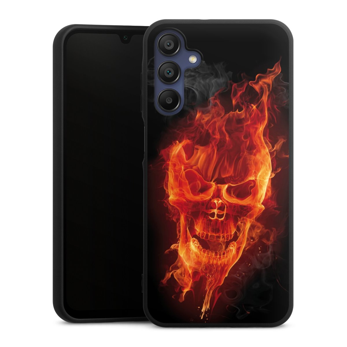 Galaxy A15 5G Handy Premium Silikon Hülle Handyhülle schwarz Case Totenkopf Skull Fire Silikon Premium Case