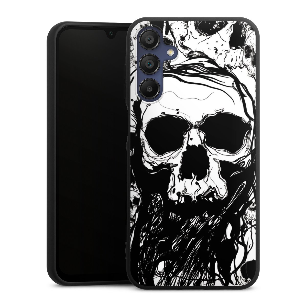 Galaxy A15 5G Handy Premium Silikon Hülle Handyhülle schwarz Case Totenkopf Halloween Silikon Premium Case