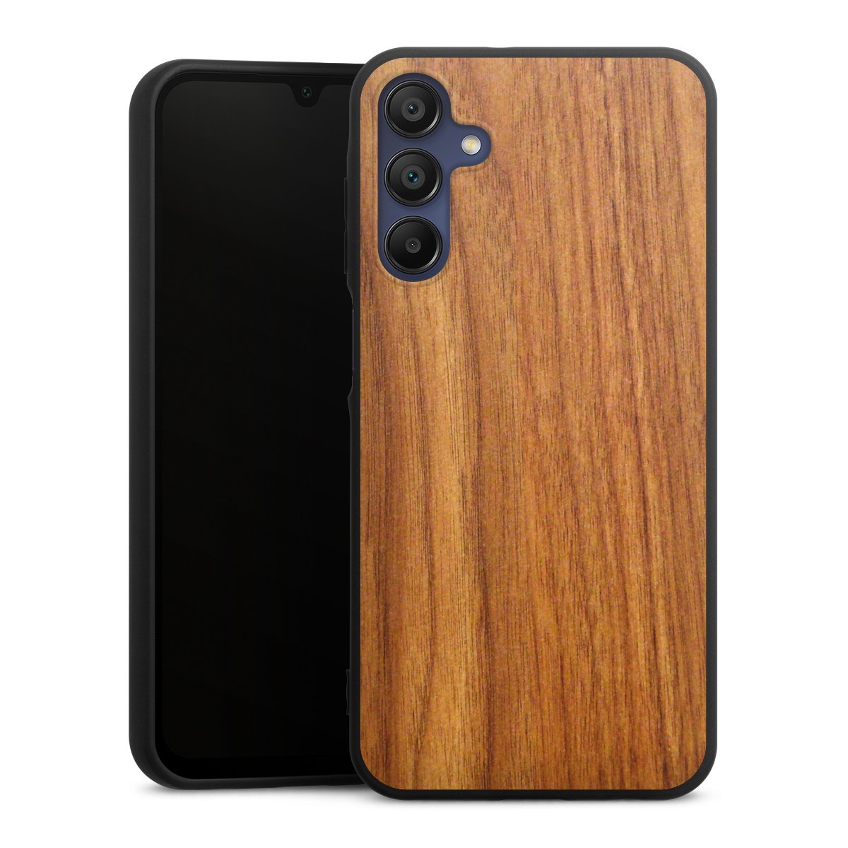 Galaxy A15 5G Handy Premium Silikon Hülle Handyhülle schwarz Case Wood Larch Wooden Look Silikon Premium Case