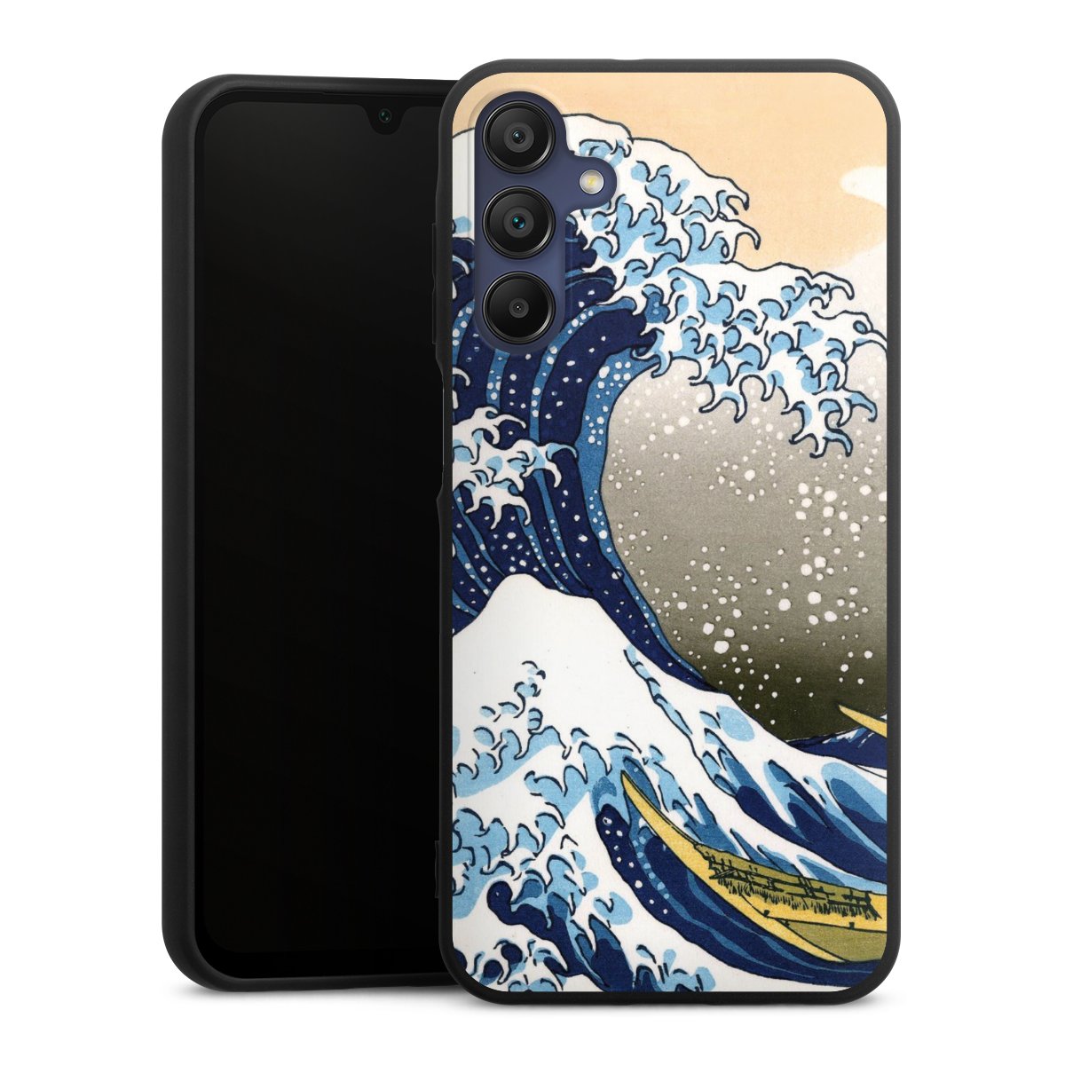 Galaxy A15 5G Handy Premium Silikon Hülle Handyhülle schwarz Case Kunst Katsushika Hokusai Die Große Welle Vor Kanagawa Silikon Premium Case