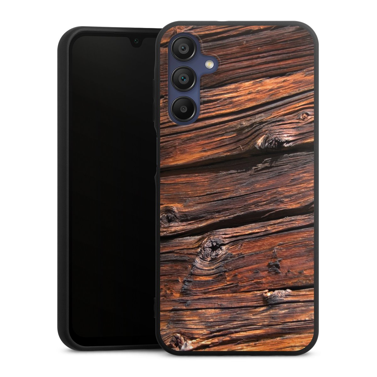 Galaxy A15 5G Handy Premium Silikon Hülle Handyhülle schwarz Case Beams Wooden Look Wood Silikon Premium Case