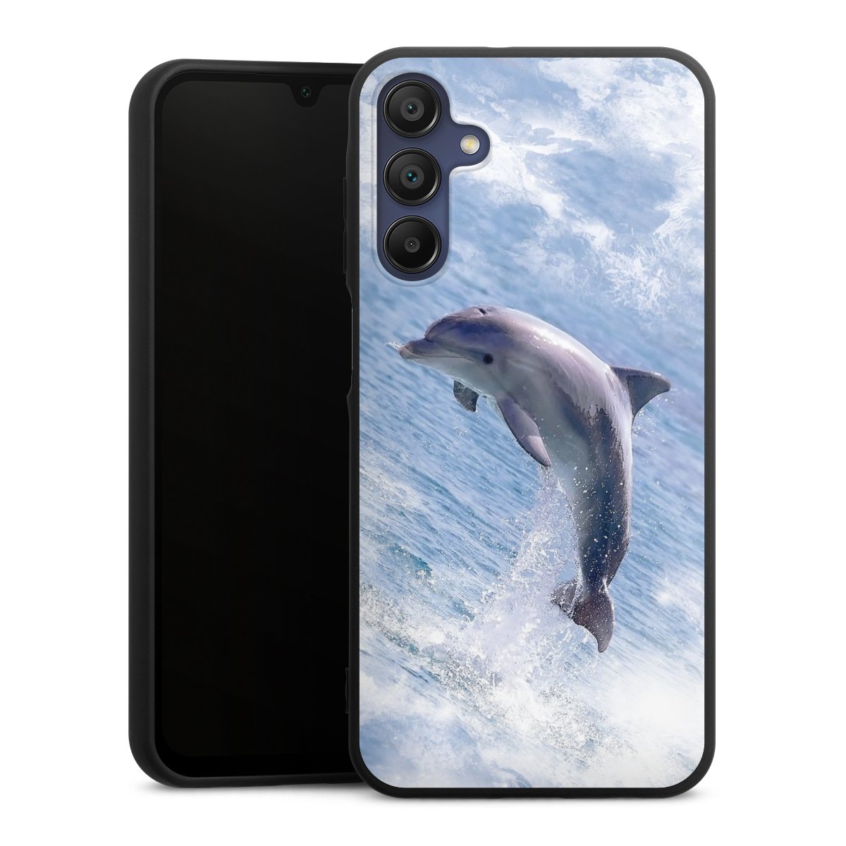 Galaxy A15 5G Handy Premium Silikon Hülle Handyhülle schwarz Case Dolphin Ocean Wale Silikon Premium Case