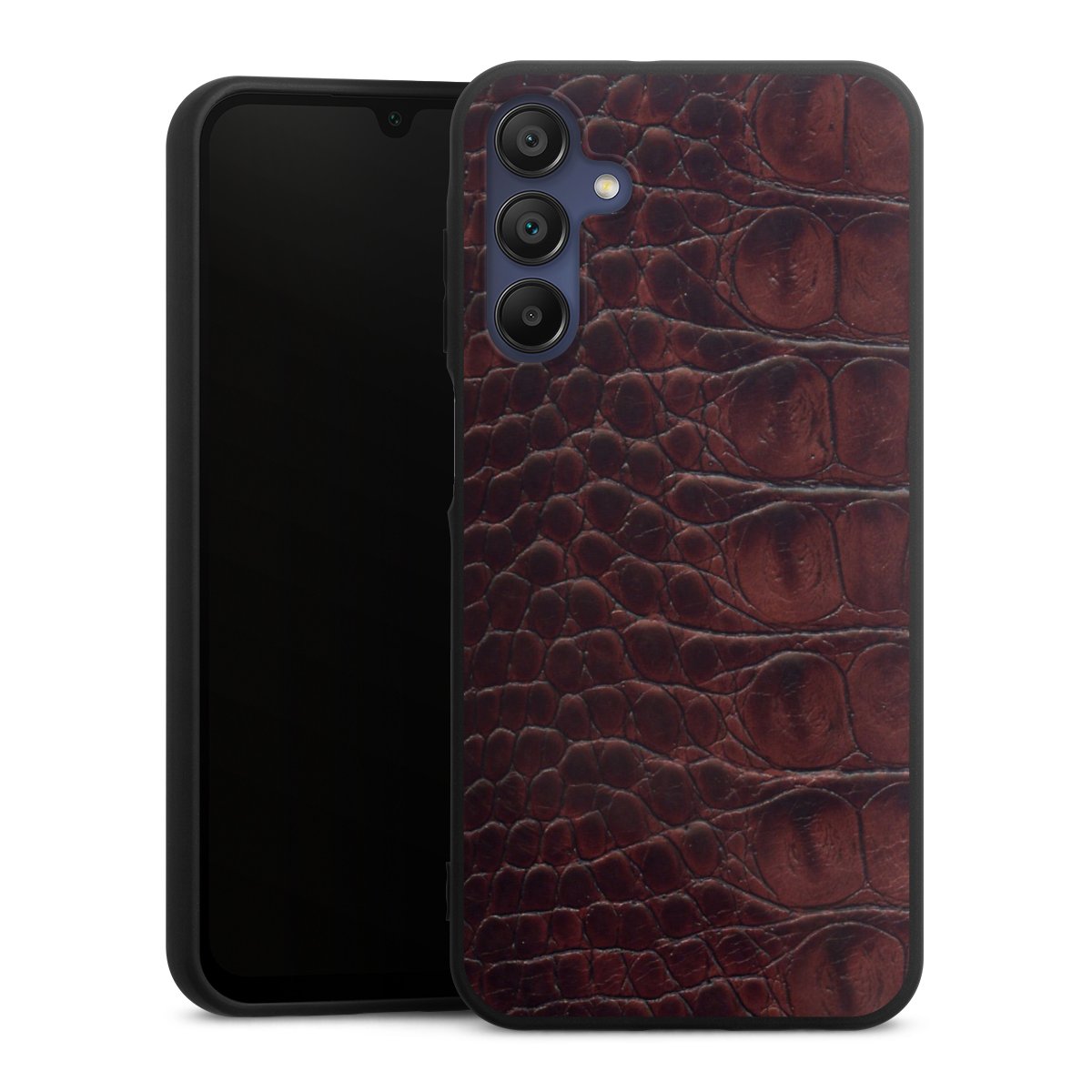 Galaxy A15 5G Handy Premium Silikon Hülle Handyhülle schwarz Case Crocodile Animal Print Leather Silikon Premium Case