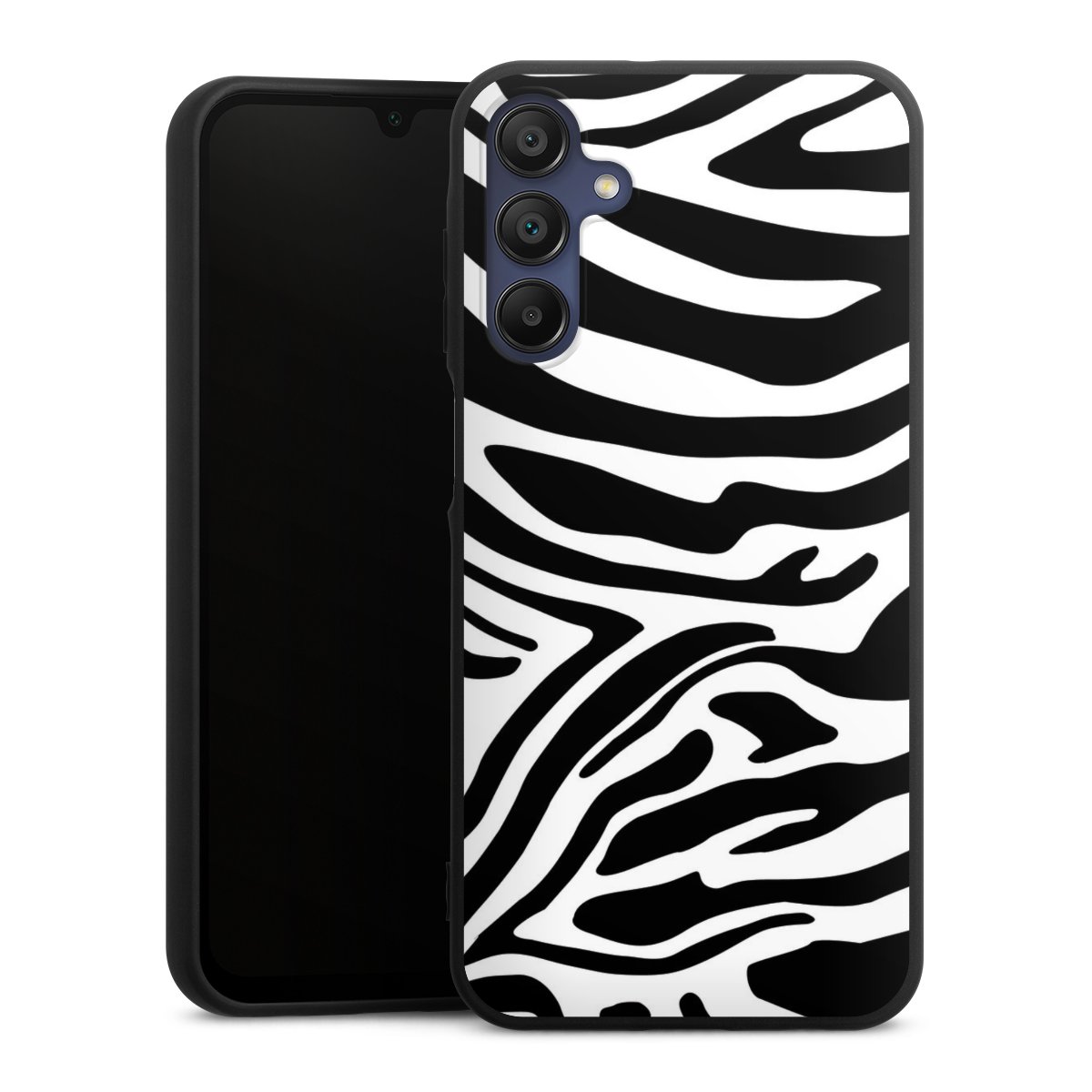 Galaxy A15 5G Handy Premium Silikon Hülle Handyhülle schwarz Case Zebra Animal Look Animal Print Silikon Premium Case