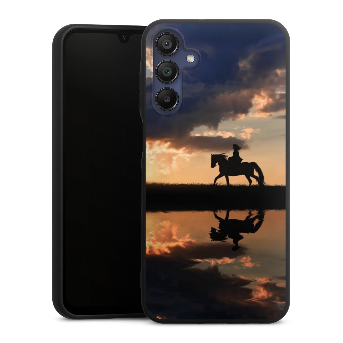 Galaxy A15 5G Handy Premium Silikon Hülle Handyhülle schwarz Case Horse Sunset Horseback Riding Silikon Premium Case