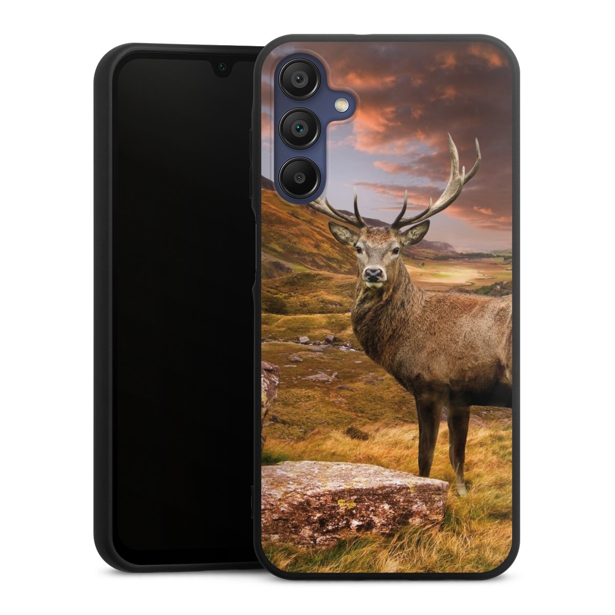 Galaxy A15 5G Handy Premium Silikon Hülle Handyhülle schwarz Case Meadow Mountain Deer Silikon Premium Case