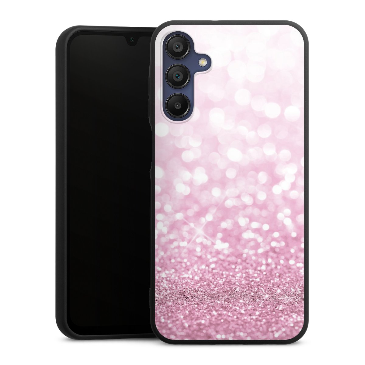 Galaxy A15 5G Handy Premium Silikon Hülle Handyhülle schwarz Case Glitzer Pink Shine Silikon Premium Case