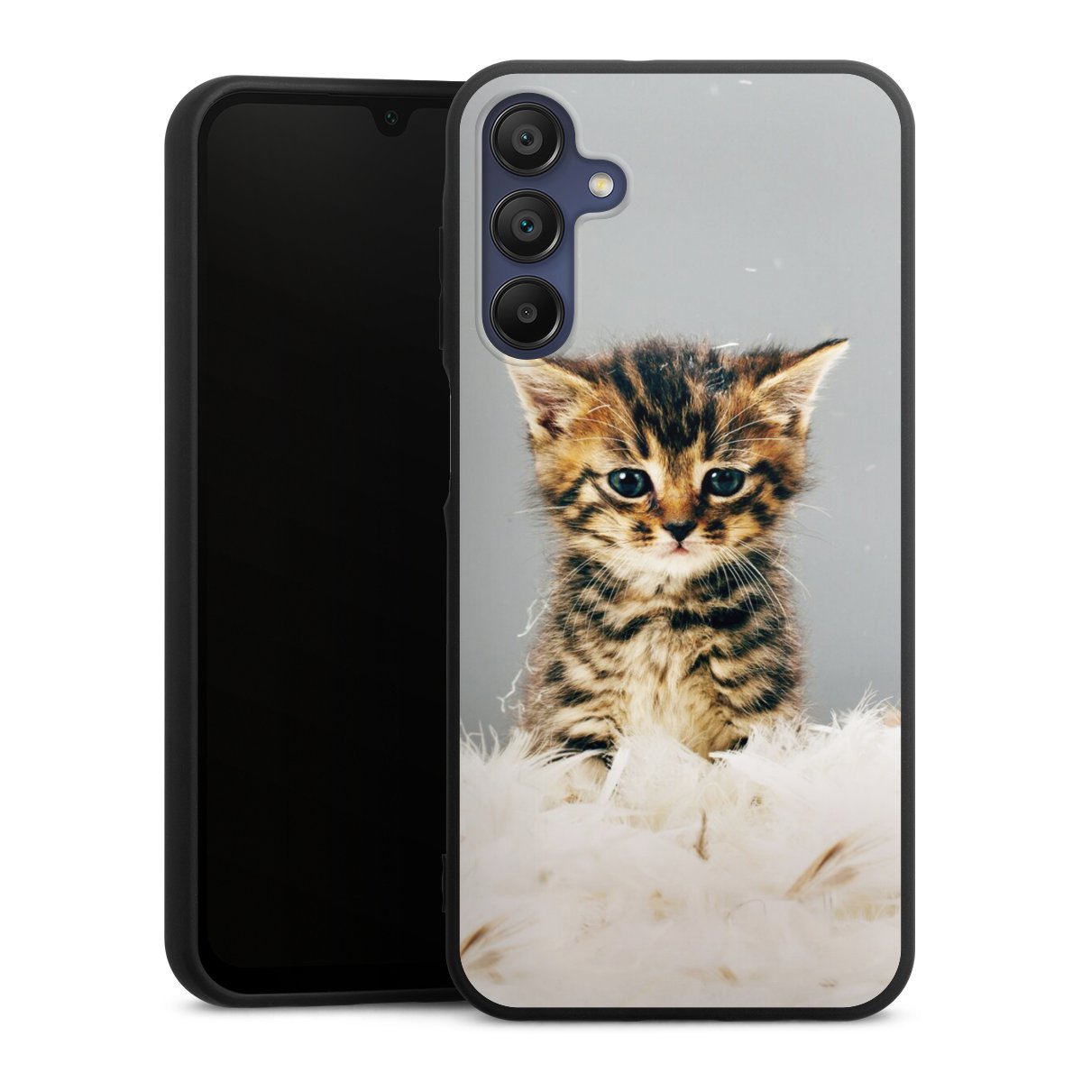 Galaxy A15 5G Handy Premium Silikon Hülle Handyhülle schwarz Case Cat Feather Pet Silikon Premium Case