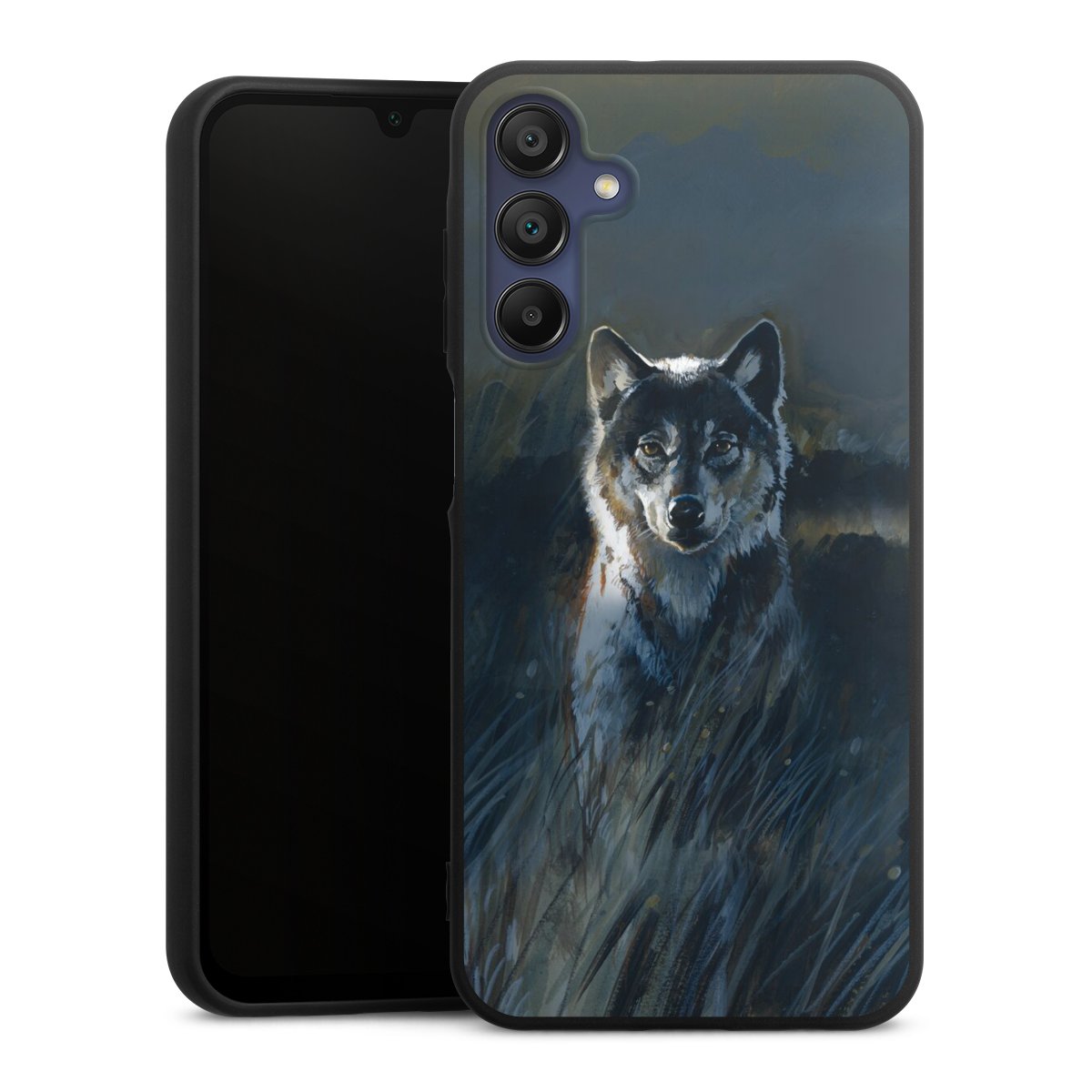 Galaxy A15 5G Handy Premium Silikon Hülle Handyhülle schwarz Case Nature Wolf Painting Silikon Premium Case