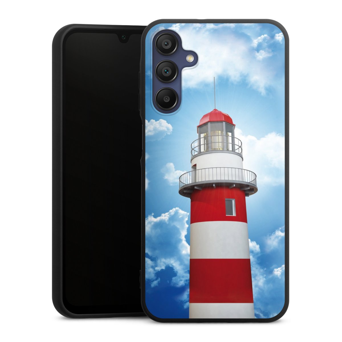 Galaxy A15 5G Handy Premium Silikon Hülle Handyhülle schwarz Case Lighthouse Sky Cloud Silikon Premium Case