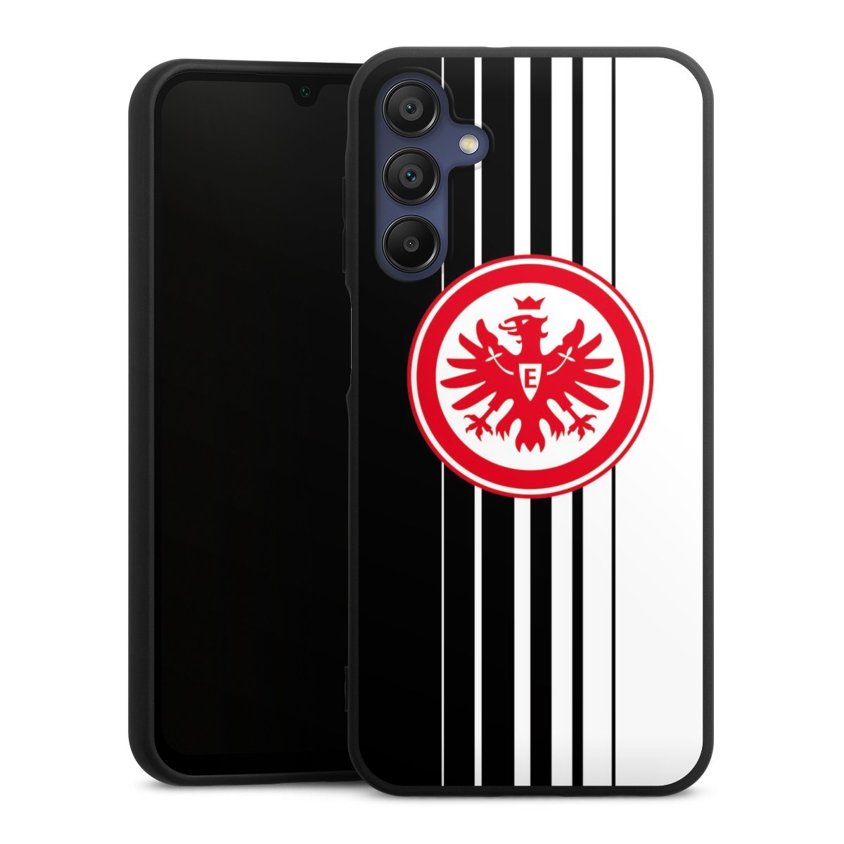 Galaxy A15 5G Handy Premium Silikon Hülle Handyhülle schwarz Case Stripes Eintracht Frankfurt Official Licensed Product Silikon Premium Case