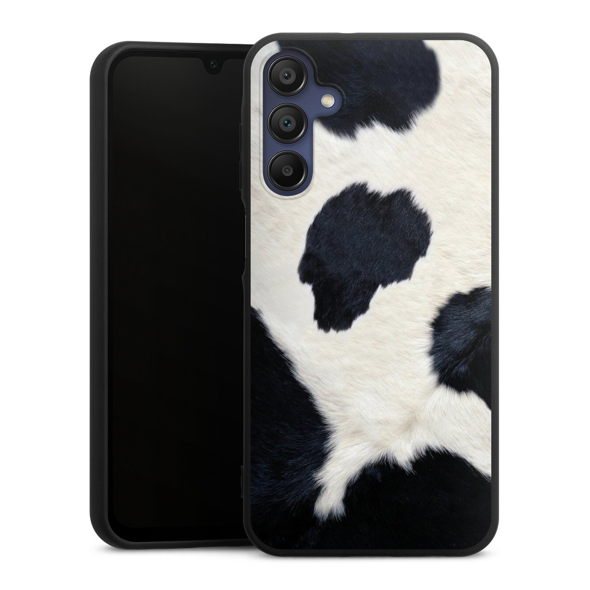 Galaxy A15 5G Handy Premium Silikon Hülle Handyhülle schwarz Case Animal Look Animal Print Cow Skin Silikon Premium Case