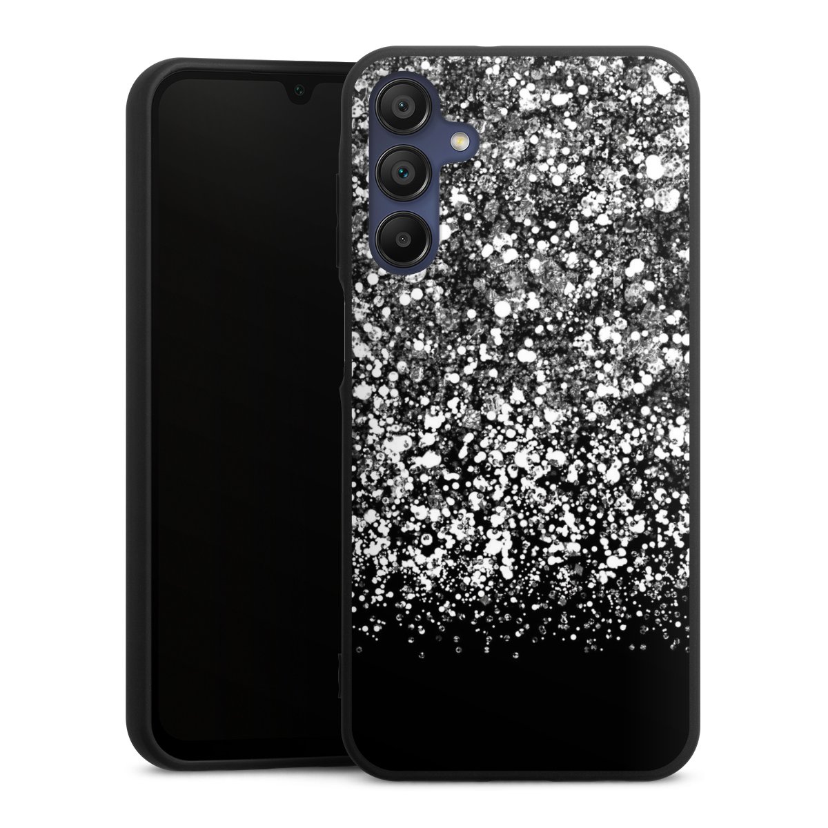 Galaxy A15 5G Handy Premium Silikon Hülle Handyhülle schwarz Case Glitzer Snowflake Muster Silikon Premium Case