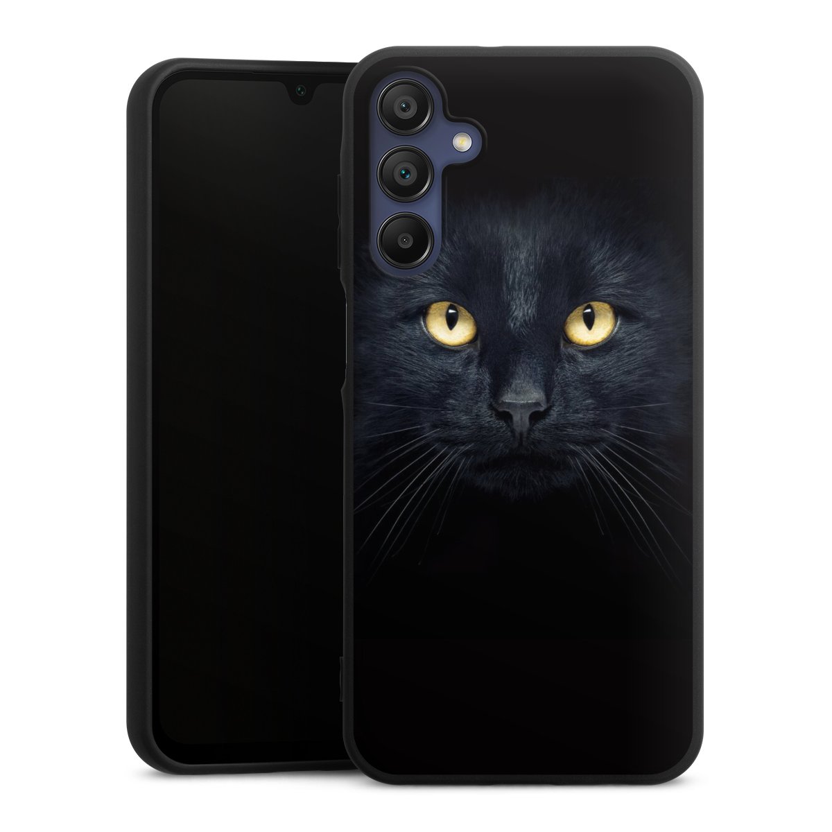 Galaxy A15 5G Handy Premium Silikon Hülle Handyhülle schwarz Case Eye Cat Black Silikon Premium Case