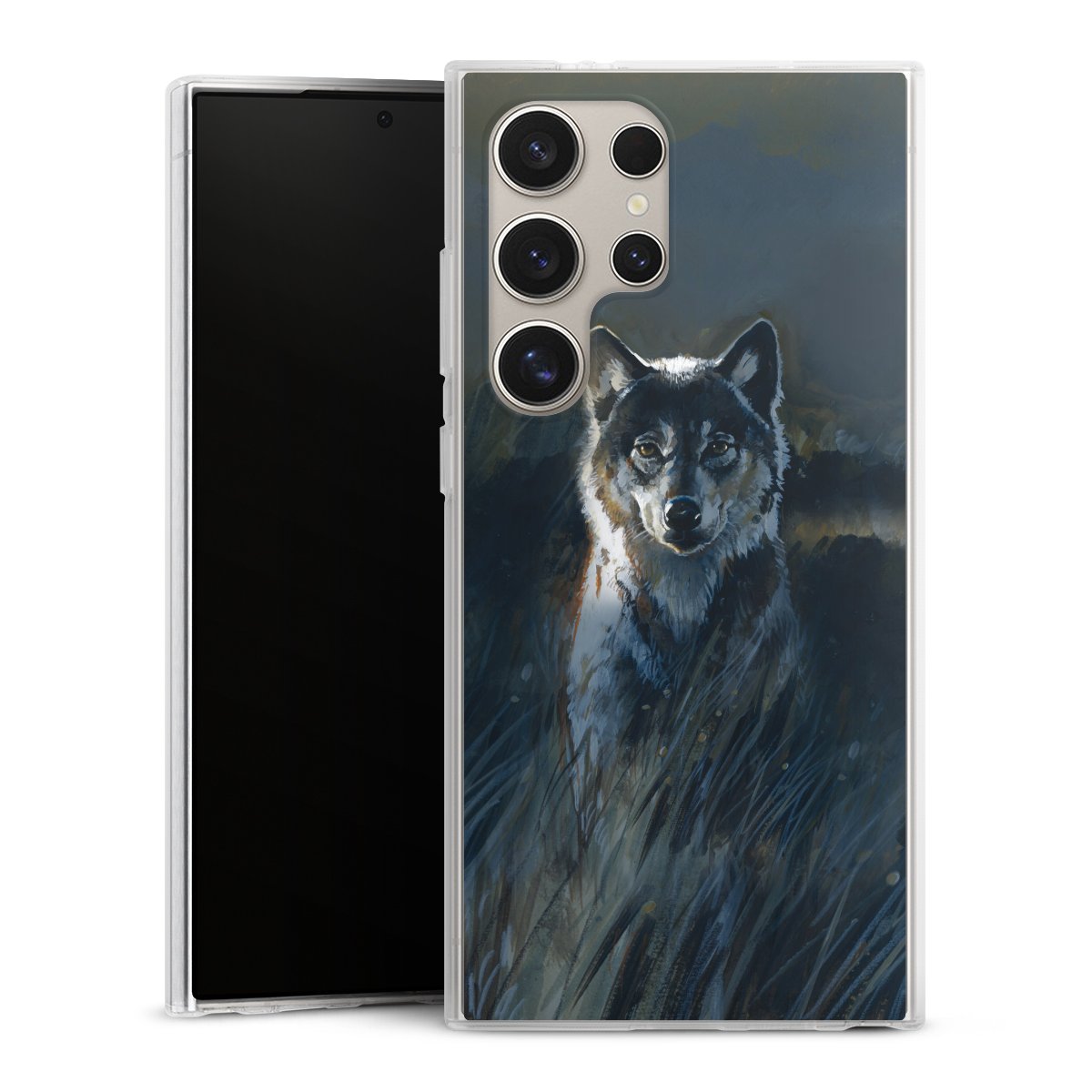 Galaxy S24 Ultra Handy Silikon Hülle Case transparent Handyhülle Nature Wolf Painting Silikon Case