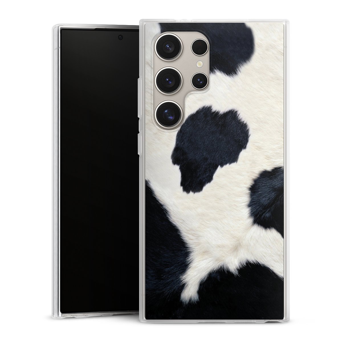 Galaxy S24 Ultra Handy Silikon Hülle Case transparent Handyhülle Animal Look Animal Print Cow Skin Silikon Case