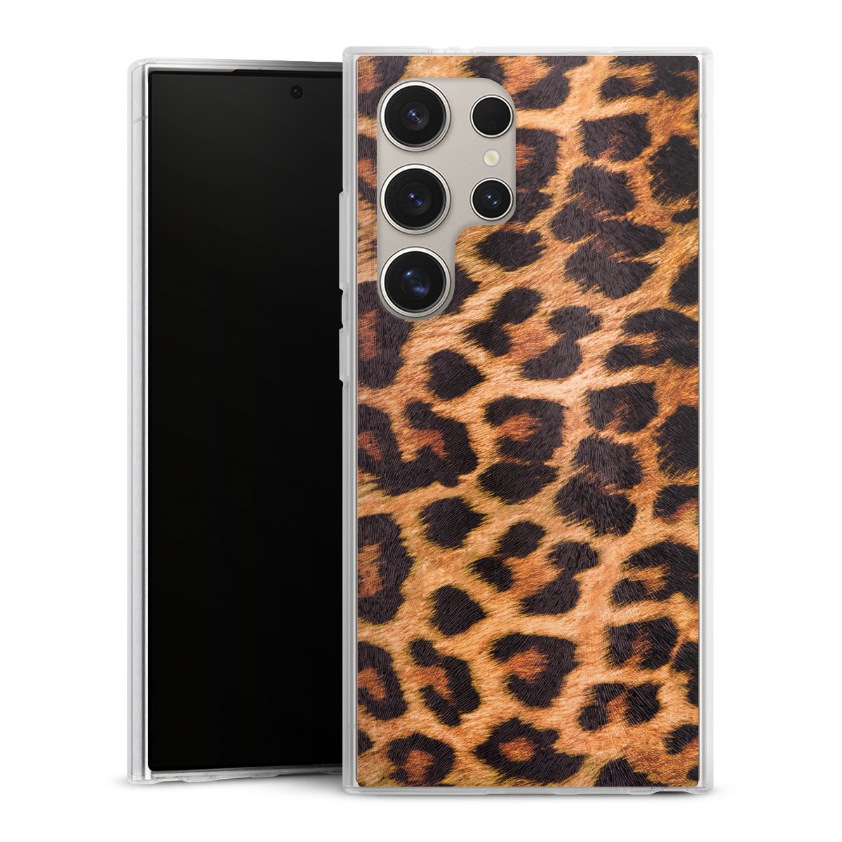 Galaxy S24 Ultra Handy Silikon Hülle Case transparent Handyhülle Animal Print Leopard Fur Silikon Case