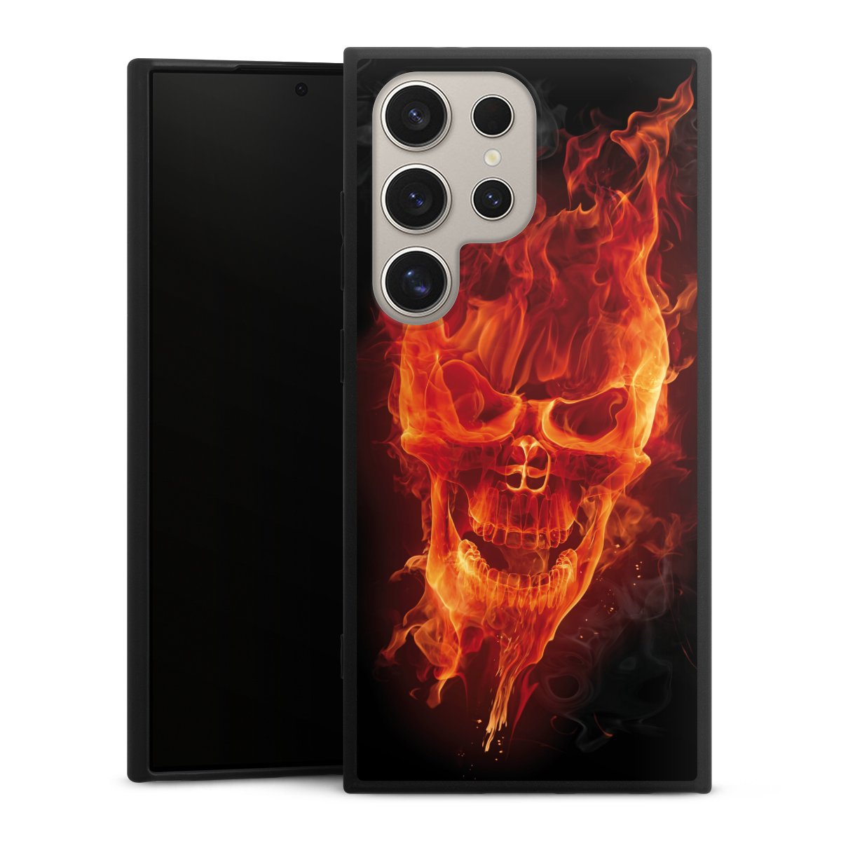 Galaxy S24 Ultra Handy Premium Silikon Hülle Handyhülle schwarz Case Totenkopf Skull Fire Silikon Premium Case