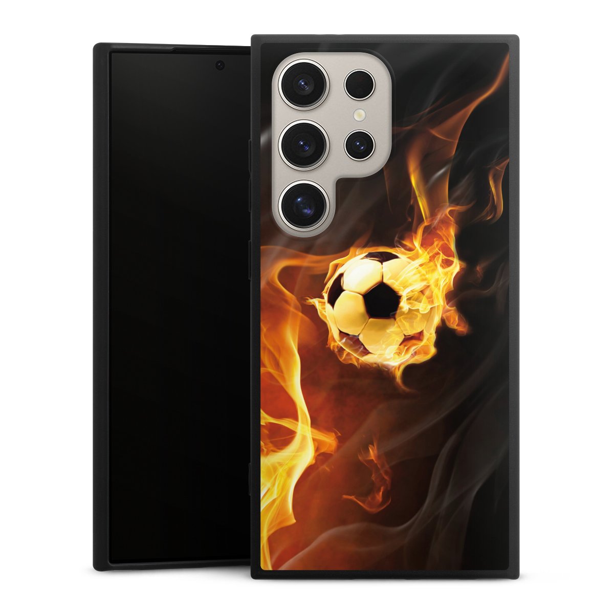 Galaxy S24 Ultra Handy Premium Silikon Hülle Handyhülle schwarz Case Ball Fire Soccer Silikon Premium Case