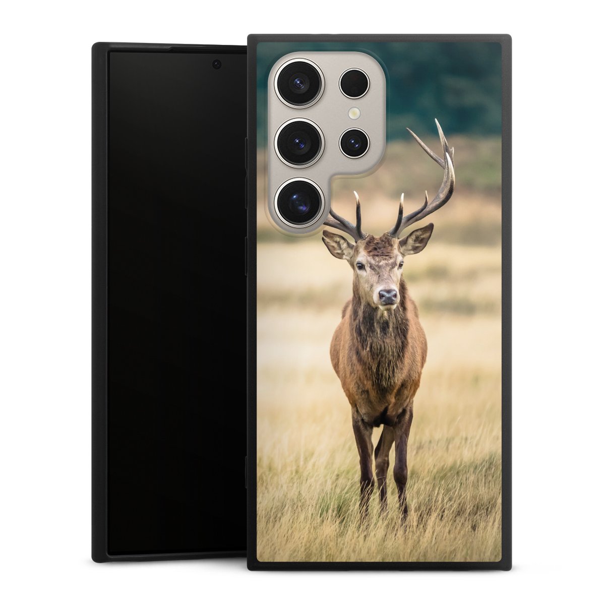 Galaxy S24 Ultra Handy Premium Silikon Hülle Handyhülle schwarz Case Deer Meadow Forrest Silikon Premium Case