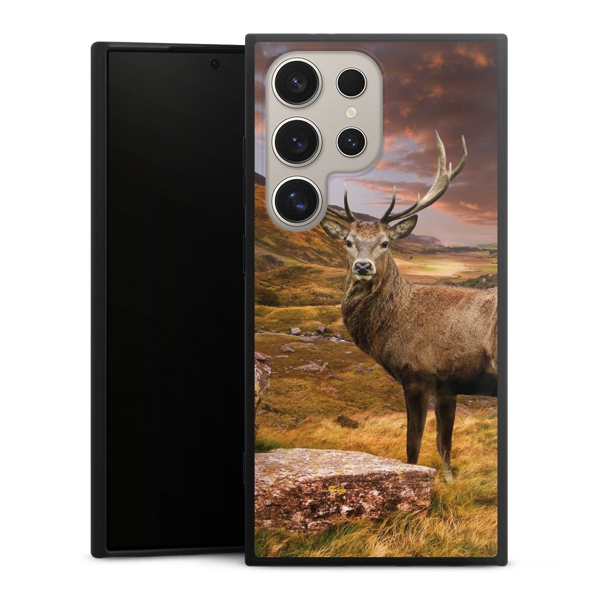 Galaxy S24 Ultra Handy Premium Silikon Hülle Handyhülle schwarz Case Meadow Mountain Deer Silikon Premium Case