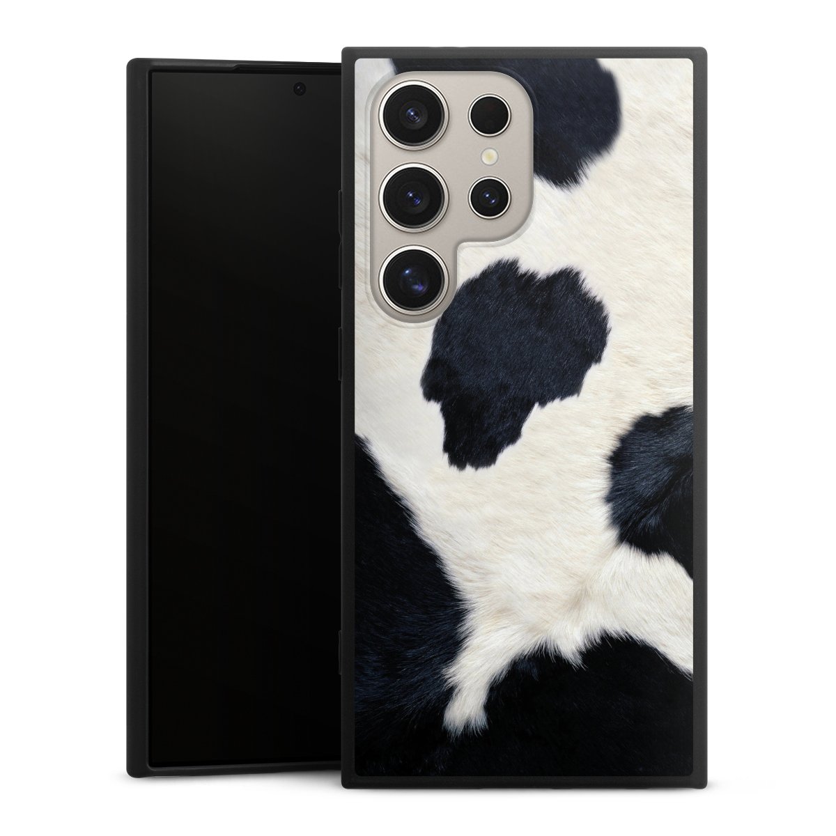 Galaxy S24 Ultra Handy Premium Silikon Hülle Handyhülle schwarz Case Animal Look Animal Print Cow Skin Silikon Premium Case