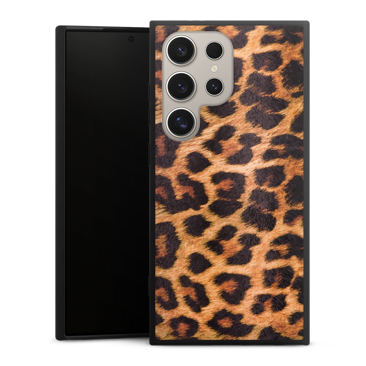 Galaxy S24 Ultra Handy Premium Silikon Hülle Handyhülle schwarz Case Animal Print Leopard Fur Silikon Premium Case