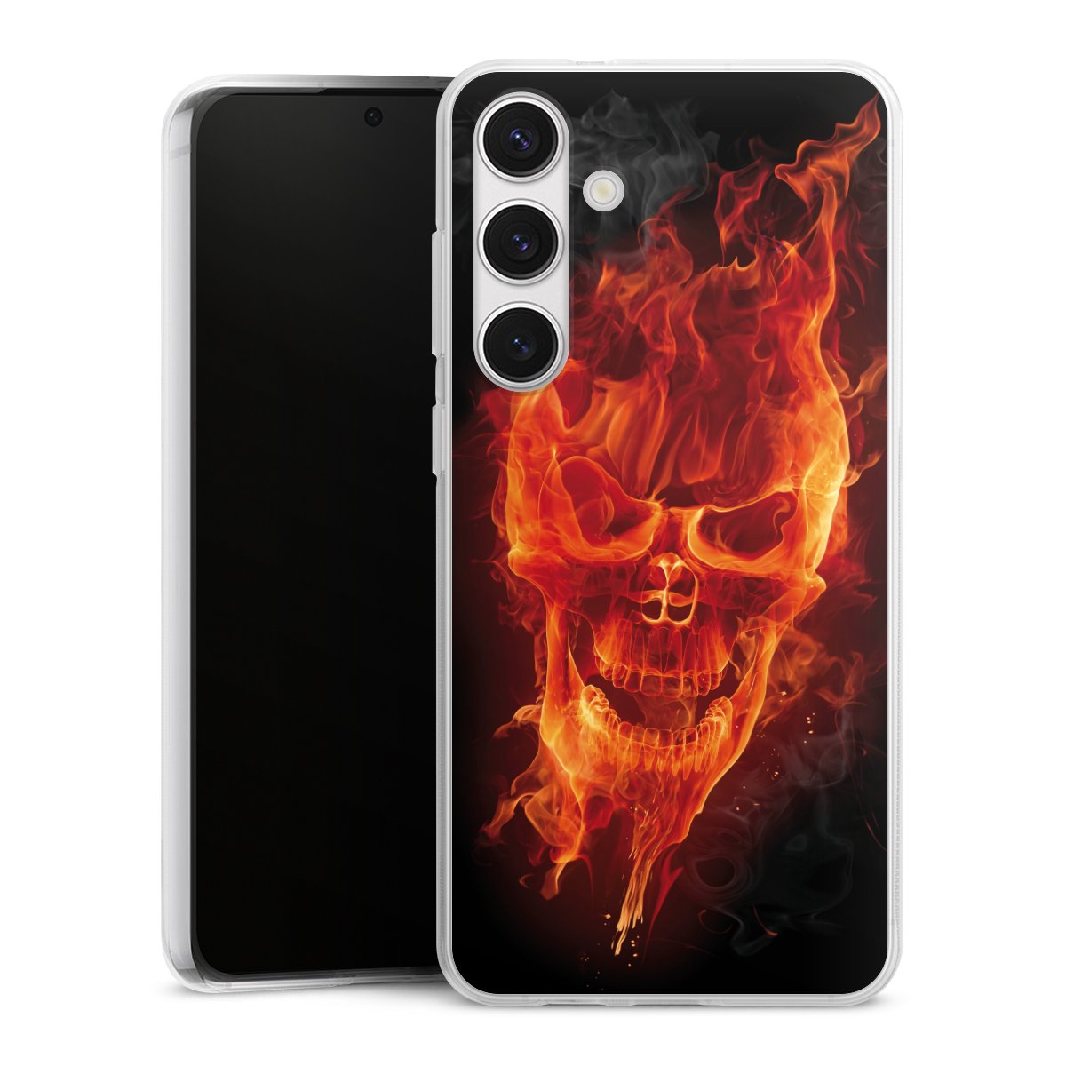 Galaxy S24+ Handy Silikon Hülle Case transparent Handyhülle Totenkopf Skull Fire Silikon Case