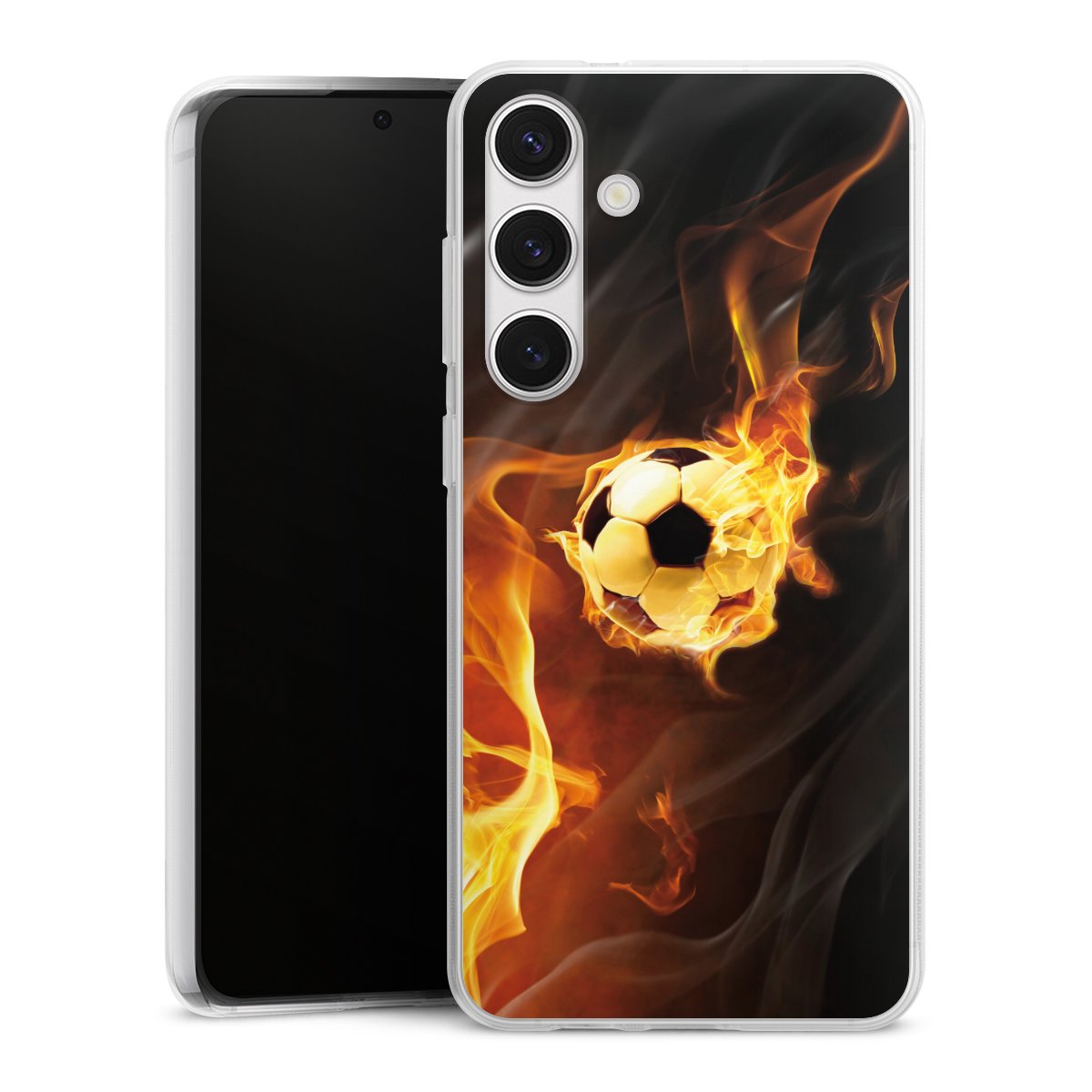 Galaxy S24+ Handy Silikon Hülle Case transparent Handyhülle Ball Fire Soccer Silikon Case