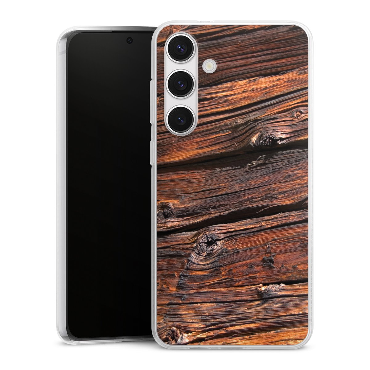 Galaxy S24+ Handy Silikon Hülle Case transparent Handyhülle Beams Wooden Look Wood Silikon Case