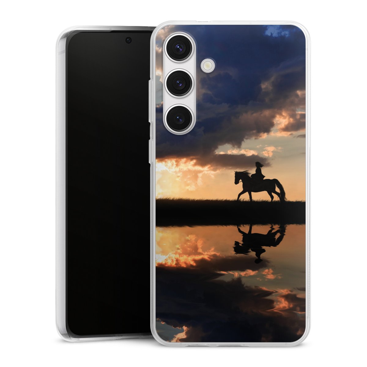 Galaxy S24+ Handy Silikon Hülle Case transparent Handyhülle Horse Sunset Horseback Riding Silikon Case