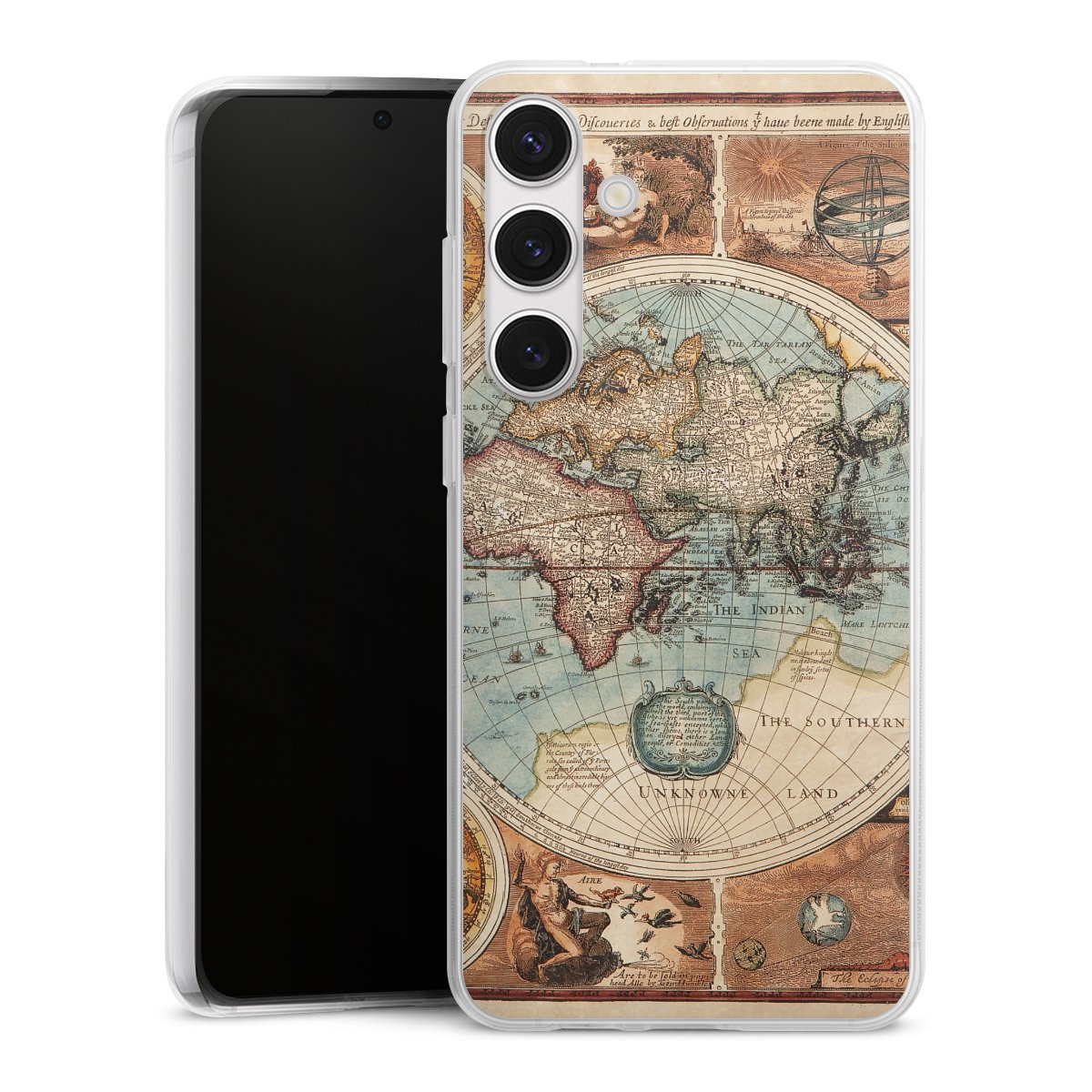 Galaxy S24+ Handy Silikon Hülle Case transparent Handyhülle World Map Vintage Map Silikon Case