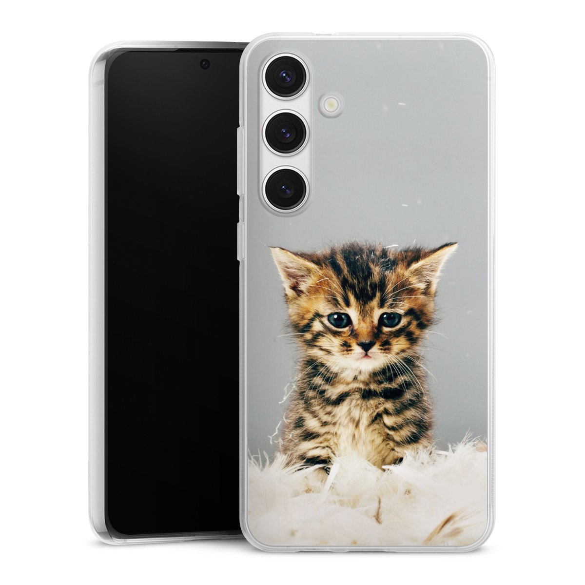 Galaxy S24+ Handy Silikon Hülle Case transparent Handyhülle Cat Feather Pet Silikon Case