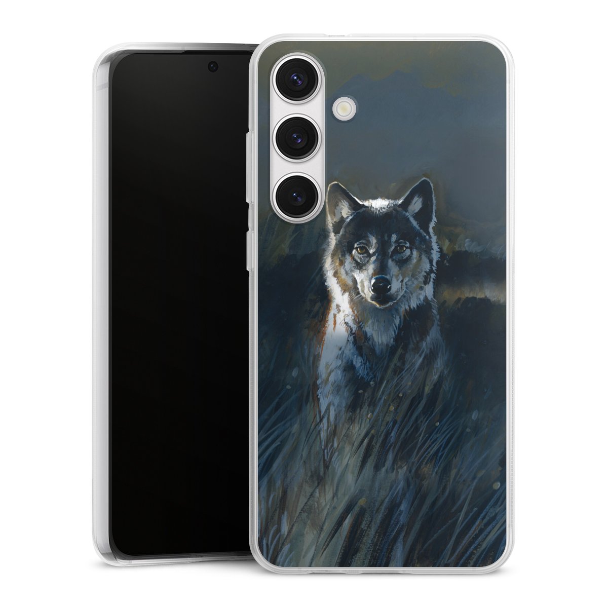 Galaxy S24+ Handy Silikon Hülle Case transparent Handyhülle Nature Wolf Painting Silikon Case