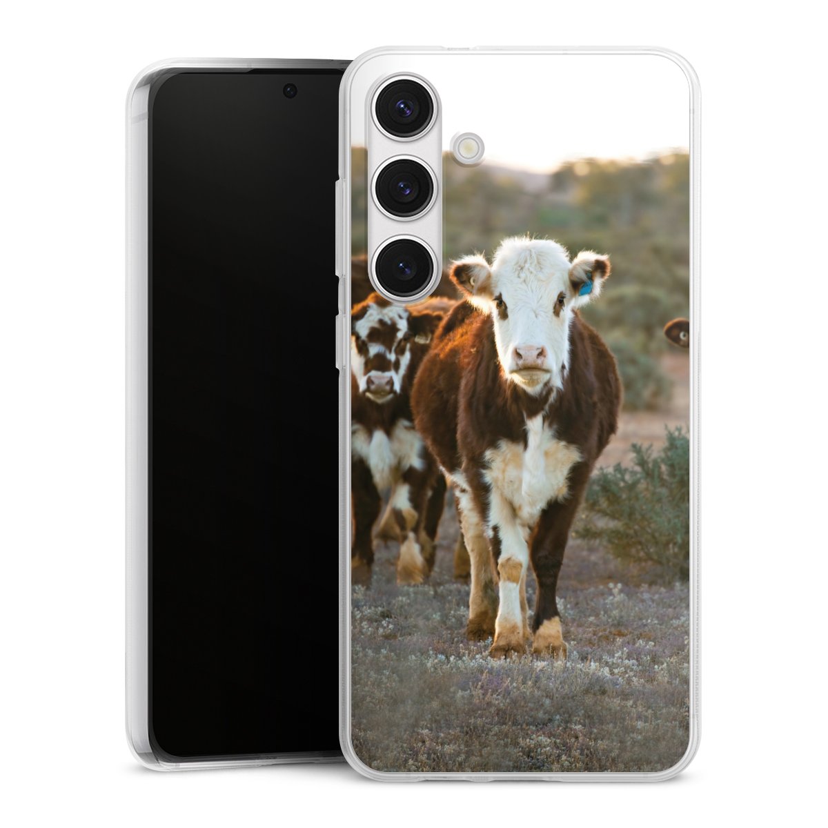 Galaxy S24+ Handy Silikon Hülle Case transparent Handyhülle Cow Farmer Calf Silikon Case