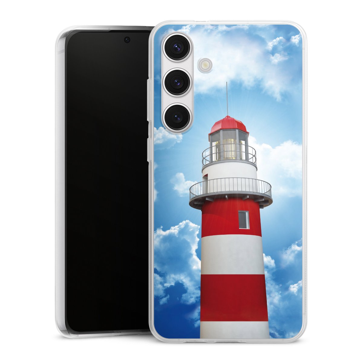 Galaxy S24+ Handy Silikon Hülle Case transparent Handyhülle Lighthouse Sky Cloud Silikon Case