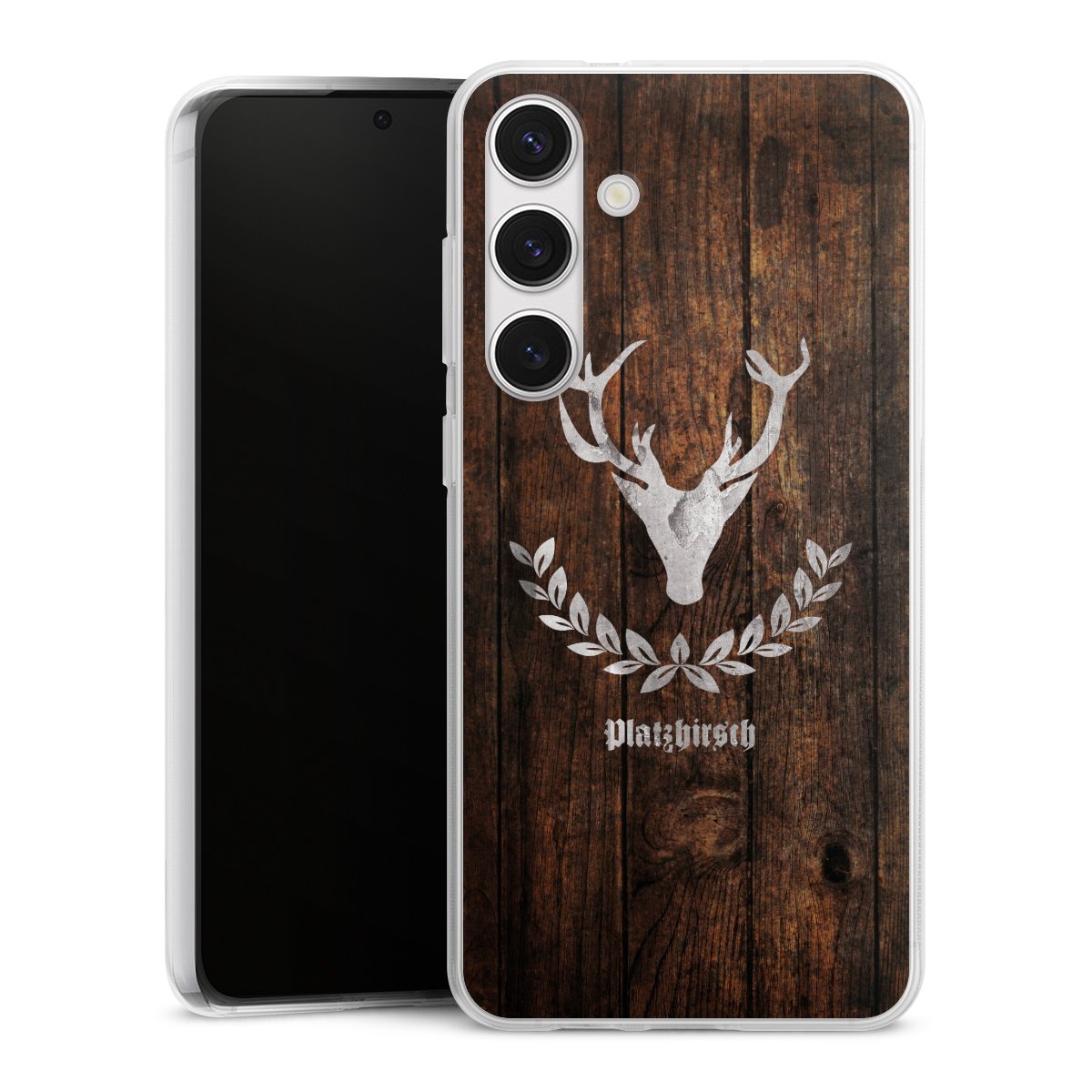 Galaxy S24+ Handy Silikon Hülle Case transparent Handyhülle Deer Wood Wooden Look Silikon Case