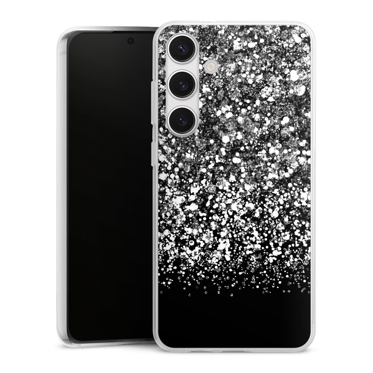 Galaxy S24+ Handy Silikon Hülle Case transparent Handyhülle Glitzer Snowflake Muster Silikon Case