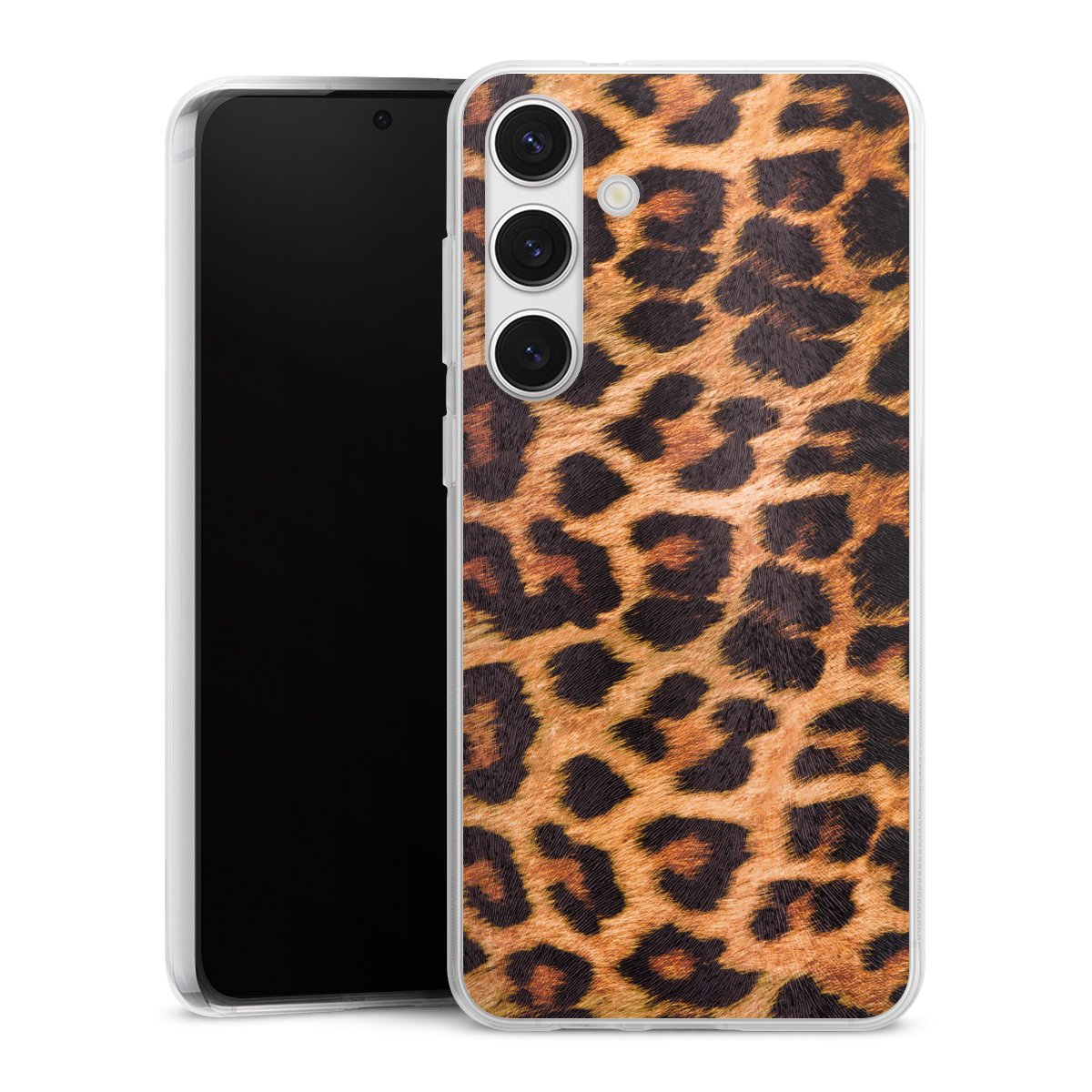 Galaxy S24+ Handy Silikon Hülle Case transparent Handyhülle Animal Print Leopard Fur Silikon Case