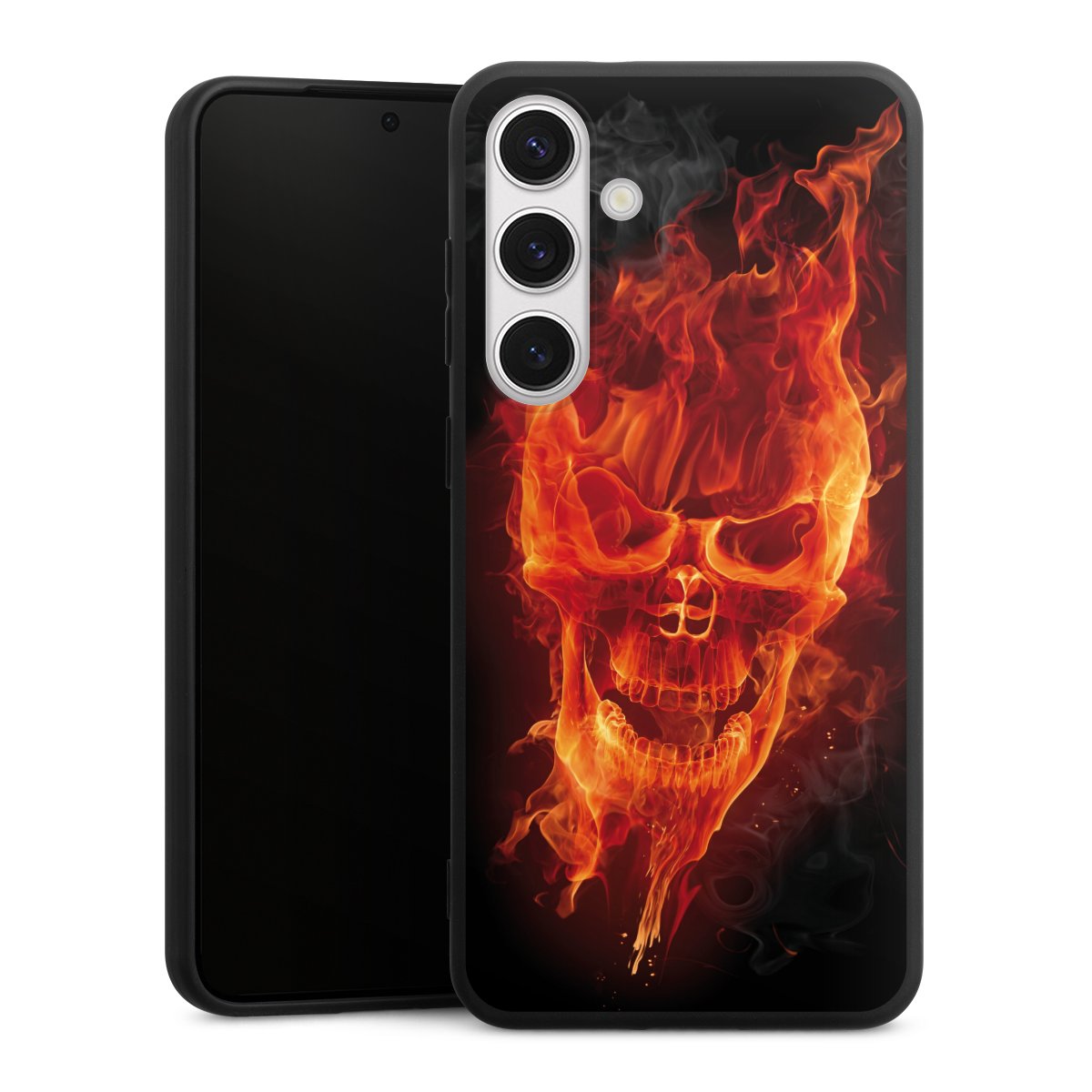 Galaxy S24+ Handy Premium Silikon Hülle Handyhülle schwarz Case Totenkopf Skull Fire Silikon Premium Case