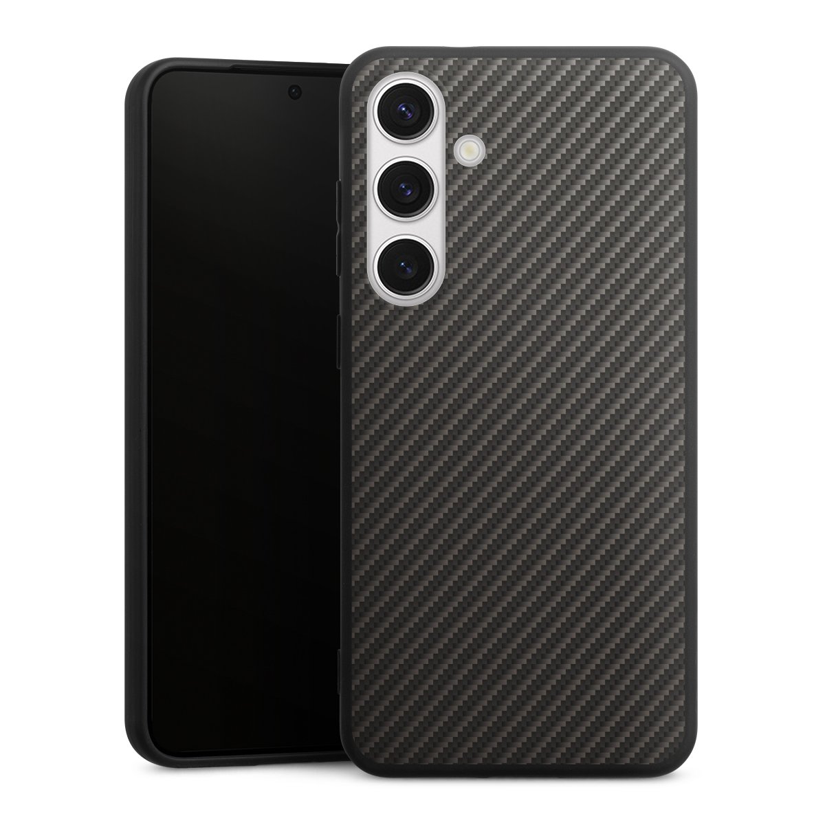 Galaxy S24+ Handy Premium Silikon Hülle Handyhülle schwarz Case Metallic Look Carbon Muster Silikon Premium Case