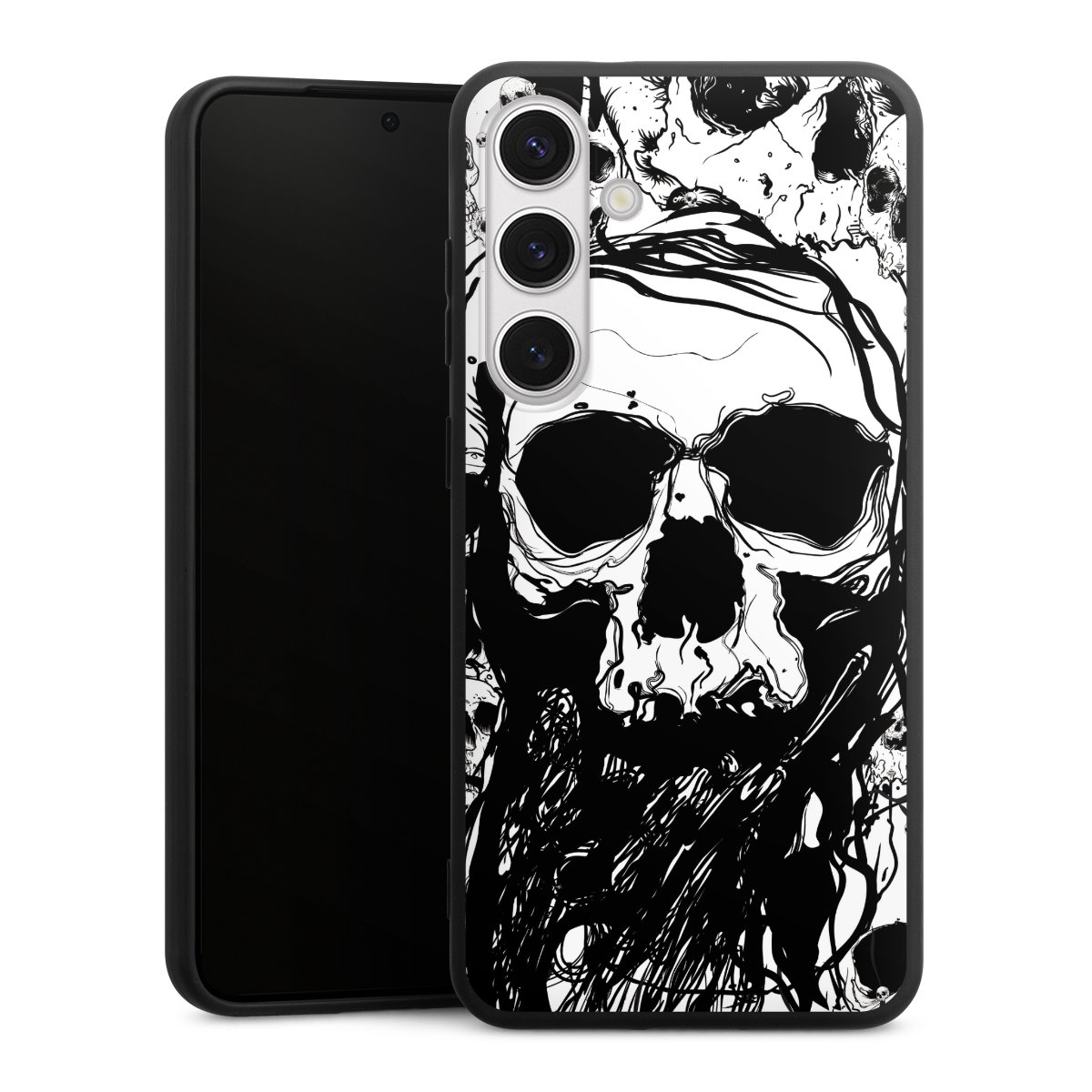 Galaxy S24+ Handy Premium Silikon Hülle Handyhülle schwarz Case Totenkopf Halloween Silikon Premium Case