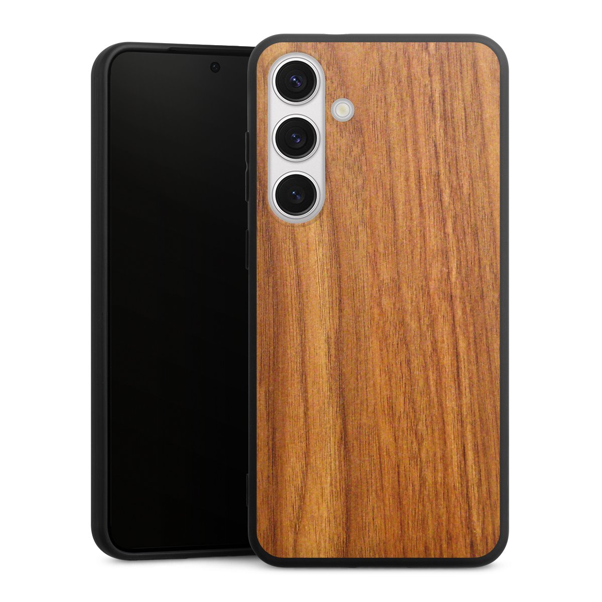 Galaxy S24+ Handy Premium Silikon Hülle Handyhülle schwarz Case Wood Larch Wooden Look Silikon Premium Case