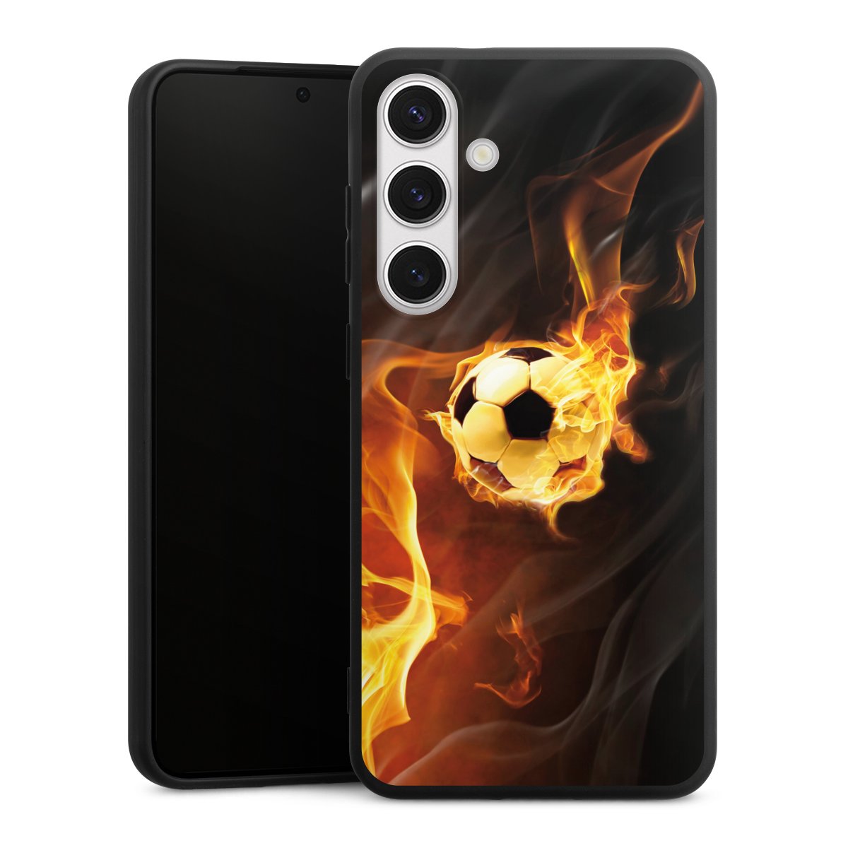 Galaxy S24+ Handy Premium Silikon Hülle Handyhülle schwarz Case Ball Fire Soccer Silikon Premium Case