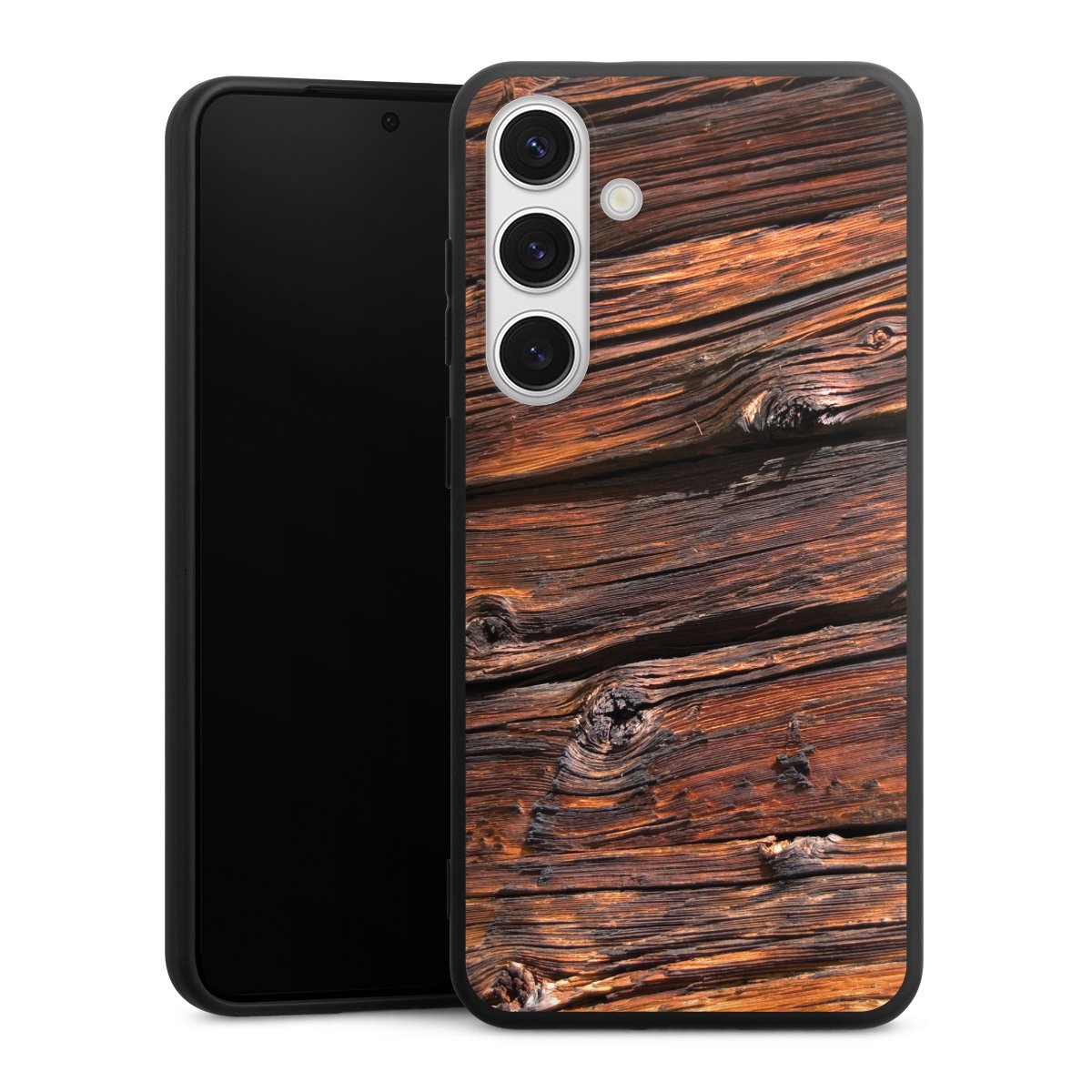 Galaxy S24+ Handy Premium Silikon Hülle Handyhülle schwarz Case Beams Wooden Look Wood Silikon Premium Case